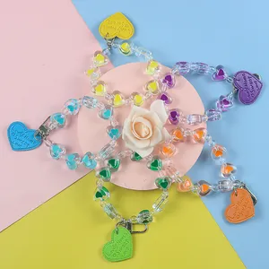 Colorful heart-shaped beaded keychain straps with lobster clasps for earphone cases