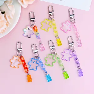 Cute Acrylic Bear Keychain With Glitter Gummy Bear Pendant Colorful Resin Chain Link Backpack Bag Charm For Women Girls Gift
