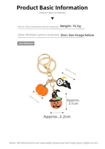 Detail view of 16.5g Halloween alloy keychain with pumpkin, ghost and wizard hat charms