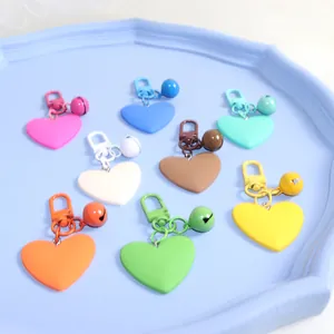 Sweet Candy Color Heart Shaped Bell Keychain Matte Acrylic Metal Keyring Bag Charm Car Accessory For Women Girls Gift