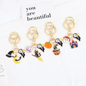 Halloween Metal Alloy Keychain Enamel Grim Reaper Pumpkin Witch Hat Ghost Cat Bag Pendant Party Decoration Gift Accessories