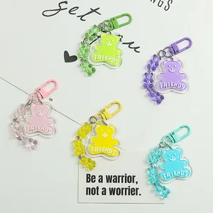 Colorful acrylic gummy bear keychains with FRIENDS engraving and metal spring clips