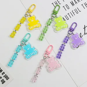 Cute Cartoon Acrylic Gummy Bear Keychain Friends Lettering Resin Bear Beads Bag Charm Colorful Student Schoolbag Accessories Gift