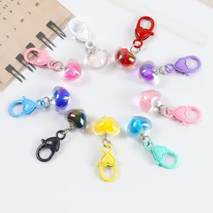 Aurora Iridescent Heart Keychain Jelly Color Resin Heart Bag Charm With Heart Shape Plastic Lobster Clasp For Women Girls Gift