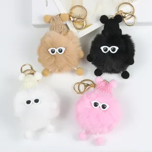Simpatico Portachiavi Mostro con Palla di Peluche con Mini Cappello a Maglia e Occhiali Ciondolo Pom Pom Creativo per Borsa Donna Ragazze