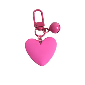 Cute heart shaped keychain in rose pink with matching bell and spring hook clasp