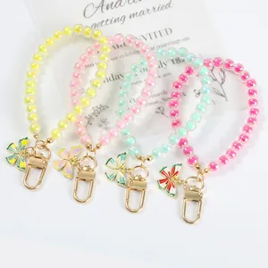 Ins Style Butterfly Beaded Keychain Acrylic Iridescent Beads Colorful Enamel Butterfly Pendant Bag Charm For AirPods Case