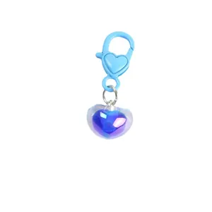 Cute jelly purple heart pendant keychain with light blue clasp for school bags