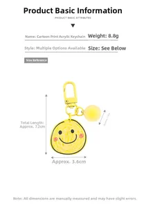 Detailed size specifications of the yellow striped bear acrylic keychain with dimensions