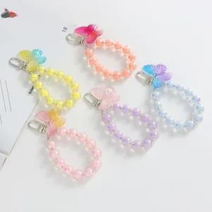 Portachiavi con Perline a Farfalla Aurora Macaron Sfumato Perle in Acrilico Pendente per Borsa Ciondolo per Cellulare Gioielli Regalo Donna Ragazze