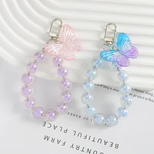 Ciondolo a farfalla con perline sfumate colorate e chiusura a moschettone in argento
