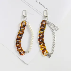 Porte-clés vintage double chaîne avec perles et pendentifs ours cœur pour sac à main
