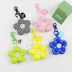 Schattige 3D Stof Bloem Sleutelhanger Met Hart Label FOR EVER Acryl Ketting Bloemen Tas Charm Voor Vrouwen Meisjes