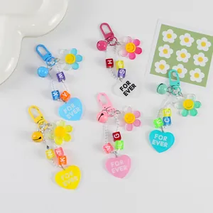 Pendentifs colorés en acrylique, tournesol et cœur pour porte-clés et coques de téléphone