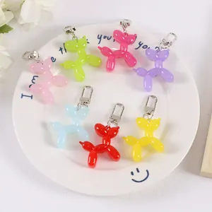 Colorful resin balloon dog keychain set in seven colors with silver lobster clasps