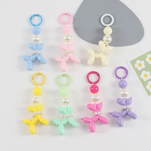 Macaron color balloon dog keychains set with pearls and spring buckles for bags