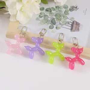 Cute colorful jelly balloon dog keychains in pink, purple, green and rose with silver hooks