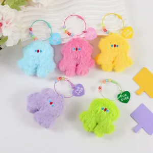 Cute Plush Monster Keychain With Smile Face Beads Heart Pendant For Ever Letter Soft Fur Bag Accessory For Women Girls