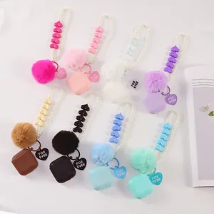 INS Sweet Heart Faux Artificial Pearl Keychain Soft Plush Ball Beaded Heart Pendant For Ever Letter Bag Charm Phone Case Chain Accessory