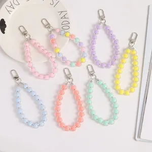 Colorful acrylic bead keychain wristlets in pastel candy colors with silver lobster clasps