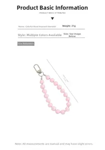 Size guide for acrylic candy colored bead keychain with lobster clasp and measurements