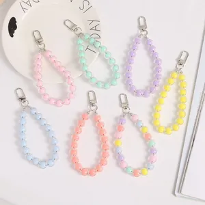 Sweet Macaron Candy Color Acrylic Transparent Beaded Bracelet Keychain For Women Bag Charm Phone Lanyard Strap Accessory