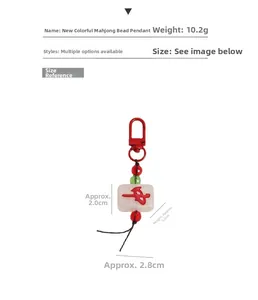 Detailed size chart for mahjong keychain showing 2.8x2cm dimensions and 10.2g weight