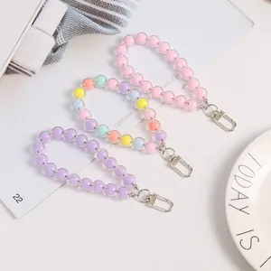 Colorful acrylic bead keychain wristlet set with silver spring clasps for bags and keys