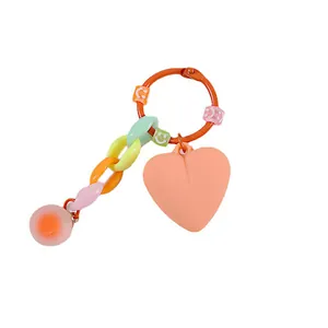 Portachiavi cuore rosa con catena colorata e perla sorriso per borse da ragazza