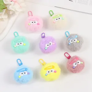 Mignon Porte-clés Boule de Poils en Peluche Avec Yeux de Dessin Animé Pince à Cheveux Pompon Pendentif Sac Femme