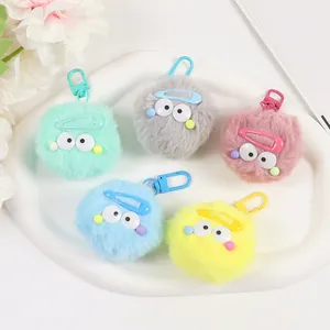 Porte-clés mignons en peluche colorée avec yeux et clips pour sacs et étuis