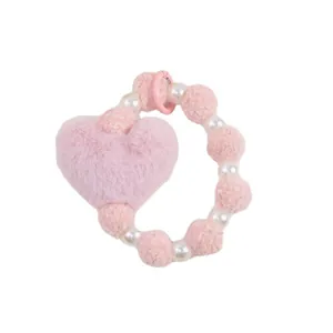 Porte-clés cœur en peluche rose avec perles et bracelet en fourrure douce accessoire