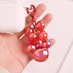 Colorful bubble bead keychain with red heart clasp and gradient Mickey shaped pendant