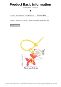 Détail montrant les dimensions du porte-clés chien ballon rose avec breloque fleur