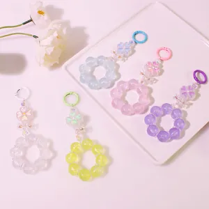 Dolce Portachiavi con Fiori di Perline Mughetto Pendente per Borsa Perline in Resina Quadrifoglio Portachiavi per Donne Ragazze Accessori Decorativi Borsa