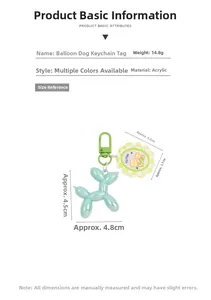 Dettaglio portachiavi a forma di cane palloncino verde menta laser con ciondolo tulipano