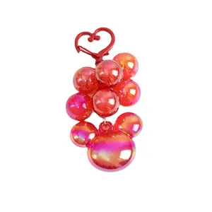 Colorful acrylic Mickey-shaped bubble bead keychain with red heart-shaped metal hook
