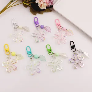Floral acrylic car keychain set with translucent petals and leaves in 7 vibrant colors