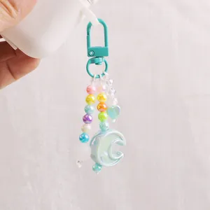 Colorful moon and star beaded keychain charm with heart pendant for phone case decoration