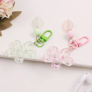 Pastel acrylic flower keychain set with leaf charms and beads for bags and headphones