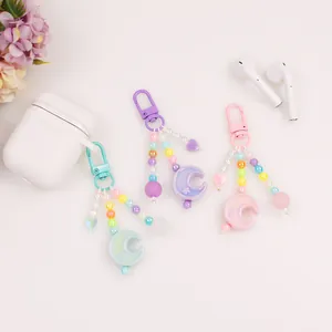 Pastel moon and star beaded keychains in blue, purple and pink for bag decoration