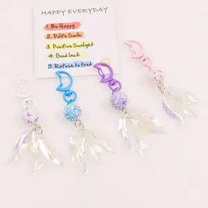 Chic rhinestone ball keychain with iridescent leaf pendant for bags and car keys