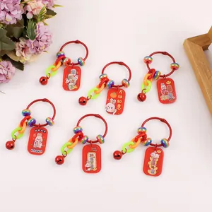 Set of 6 red zodiac rabbit keychains with lucky Chinese charms and colorful beads