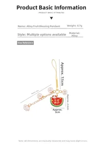 Détail du pendentif en alliage avec pastèque panda et citation d'espoir, poids 8,7g