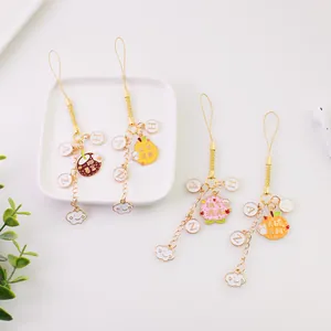 Bijoux de téléphone en métal thème fruits avec slogans chance et émail coloré