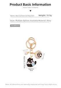 Detailed size chart of the cartoon cat alloy keychain with star and moon enamel pendants