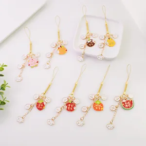 Lanière de Téléphone en Alliage Émail Fruit Avec Breloques Lettres Porte-Clés Fraise Pomme Pendentif de Sac Cadeau Pour Étudiants