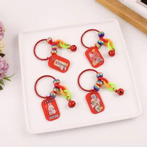 Cute red rabbit keychain set with lucky charms and bells for car keys and bags