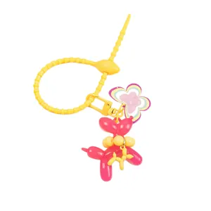 Porte-clés chien ballon en gelée avec cordon spirale jaune et pendentif fleur mignon