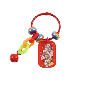 Red lucky rabbit keychain with mahjong tiles and rich text on white background